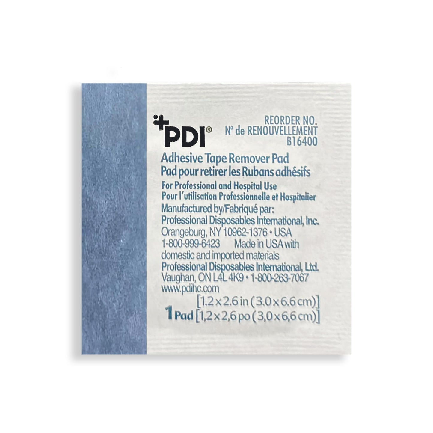 PDI Healthcare B16400 Adhesive Tape Remover Pad, 1.2" Width, 2.6" Length, Pack of 100