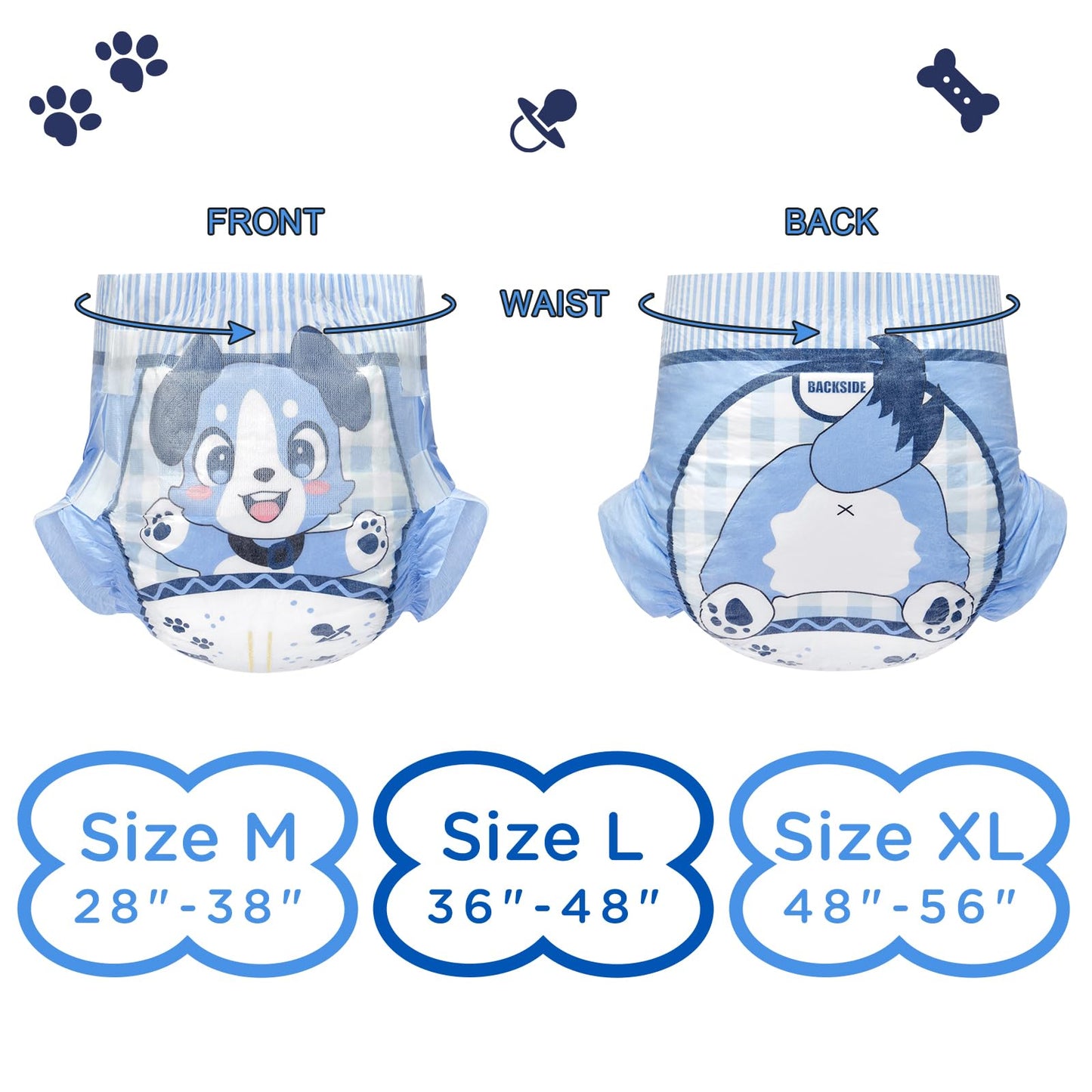 Littleforbig Adjustable Hook-and-Loop Fastener Closure Adult Printed Cloth Back Diaper 10 Pieces - Little Blue BabyFur (X-Large 48"-56")