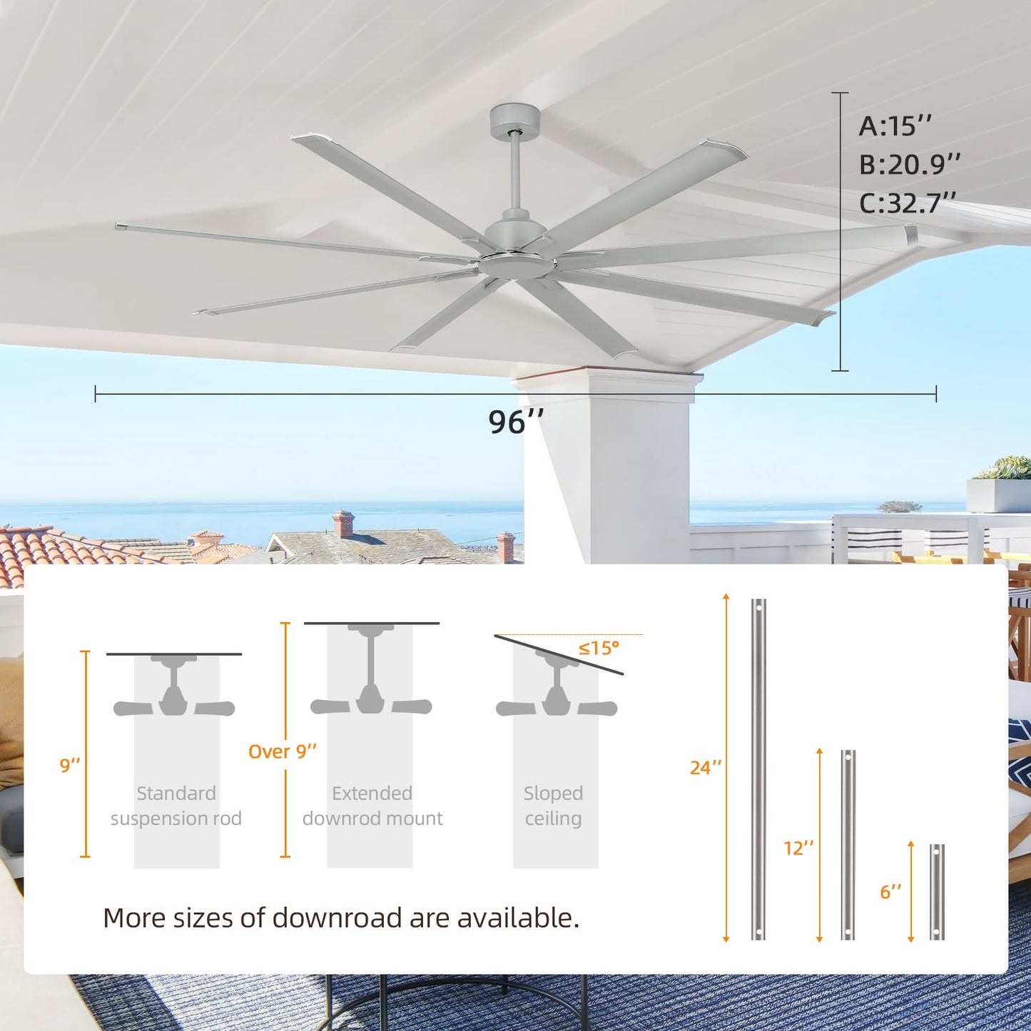 Yyehon 96 Inch Large Industrial Ceiling Fan - Dc Motor Shop Ceiling Fans With Remote Control Home Or Commercial Ceiling Fan For