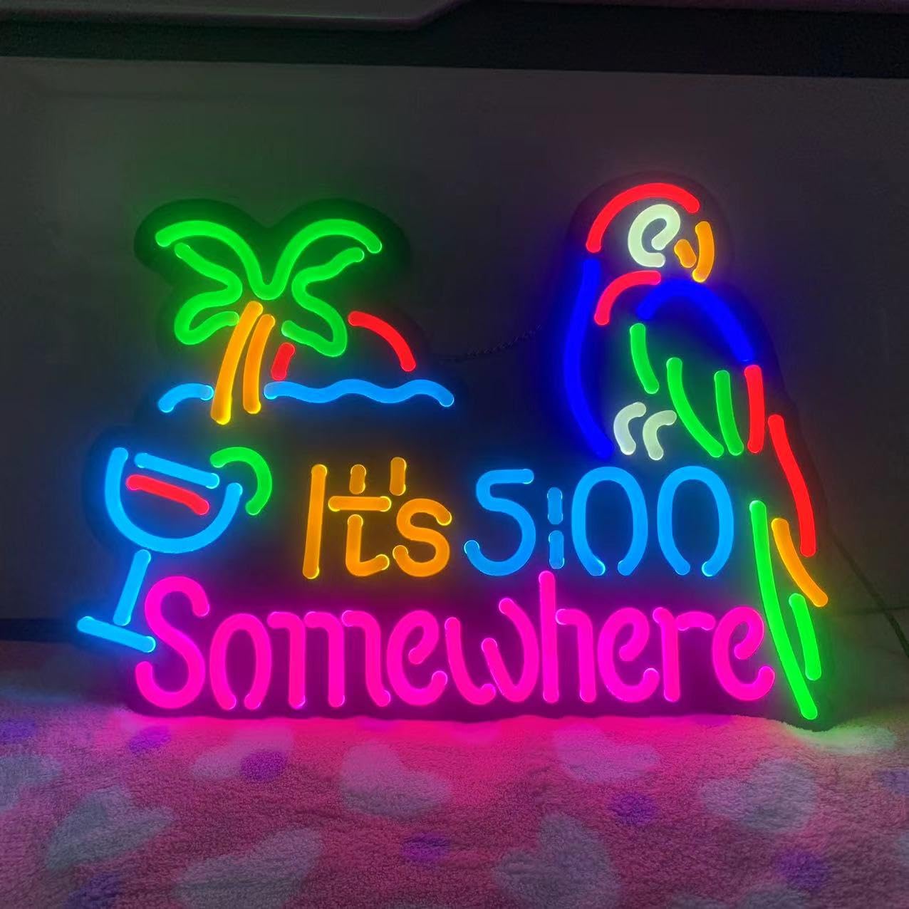 Jigsaw Puzzle 40 Pcs ItS 5:00 Five Oclock Somewhere Neon Light Sign  Man Cave Men Led Light  Home Wall Signs Gifts  Decorations  Palm Tree  Beach  Sun  Tiki Bar  Garage  Accessories  Cart  Party  Bedroom  Led Sign  Lights