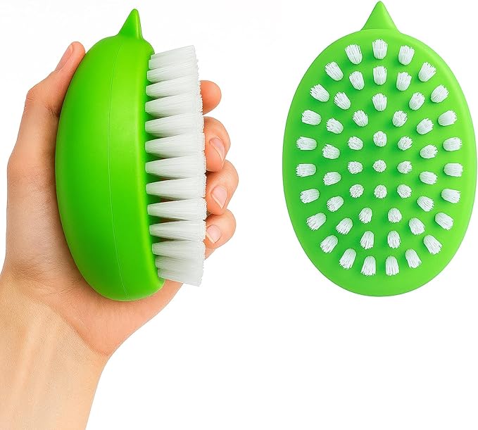 Vegetable Brush – Dual Bristles Veggie Brush & Non-Slip Grip Potato Scrubber for Root Vegetables Fruit and Vegetable Brush • Your Kitchen Essential (Green 2-Pack)