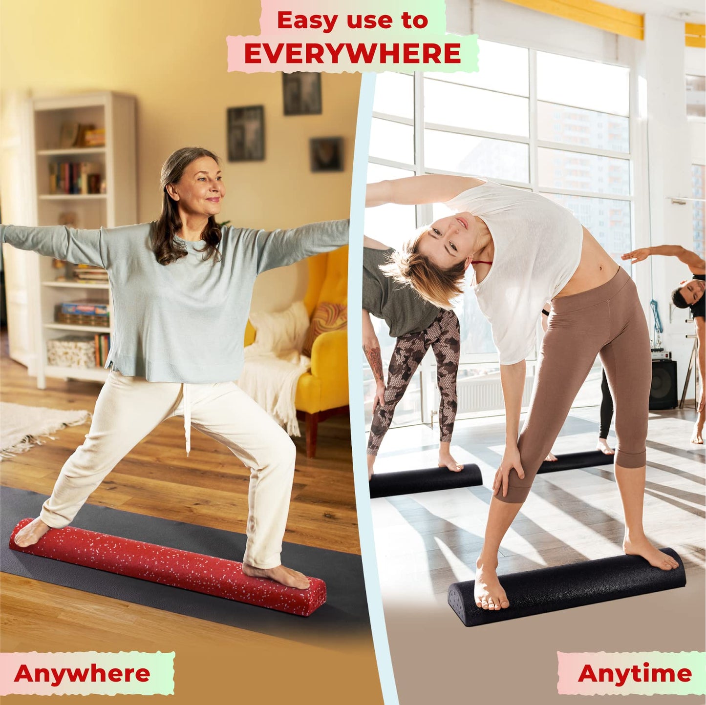 Yes4All Half Roller EPP - Red Snow, 12 inches, Extra Firm Muscle Therapy Foam Roller