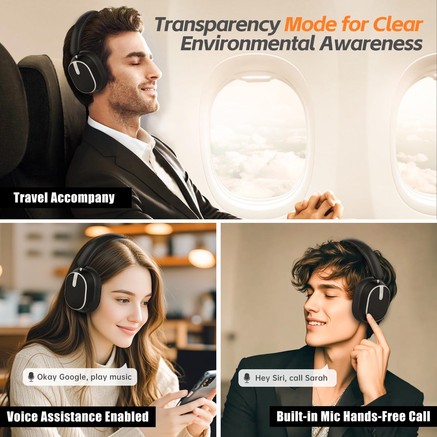 MMWOWARTS Hybrid Active Noise Cancelling Bluetooth Headphones, Over Ear Wireless Headphones with 40H Playtime, Deep Bass, Memory Foam Ear Cups for Home Office Travel