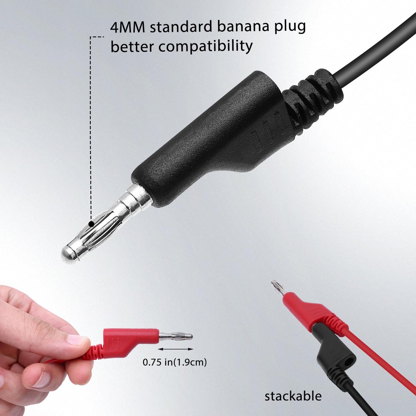 14 Gauge 2pcs 3.3 Ft Stackable 4MM Banana Plug to Alligator Clips UL3135, Heavy Duty Silicone Test Leads Set Jumper Wires Kit for Testing - EDGELEC