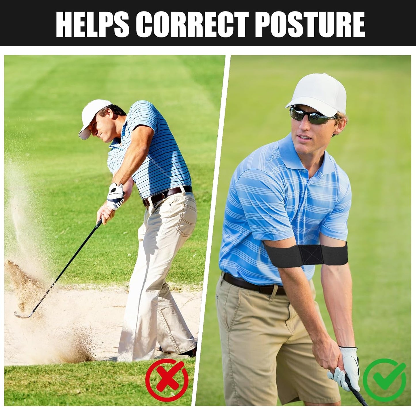 2Pcs Golf Arm Band Training Aid, Golf Swing Band, Golf Connection Band for Hand Positioning and Improved Swing Mechanics (Black)