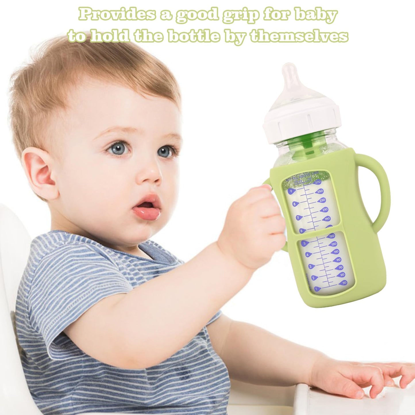 HUAKENER 4 Pack Silicone Sleeves with Handles for Dr Brown Baby Bottles, Anti Breakage Baby Bottle Holder, Compatible Dr Brown Wide-Neck Baby Bottles 9 oz