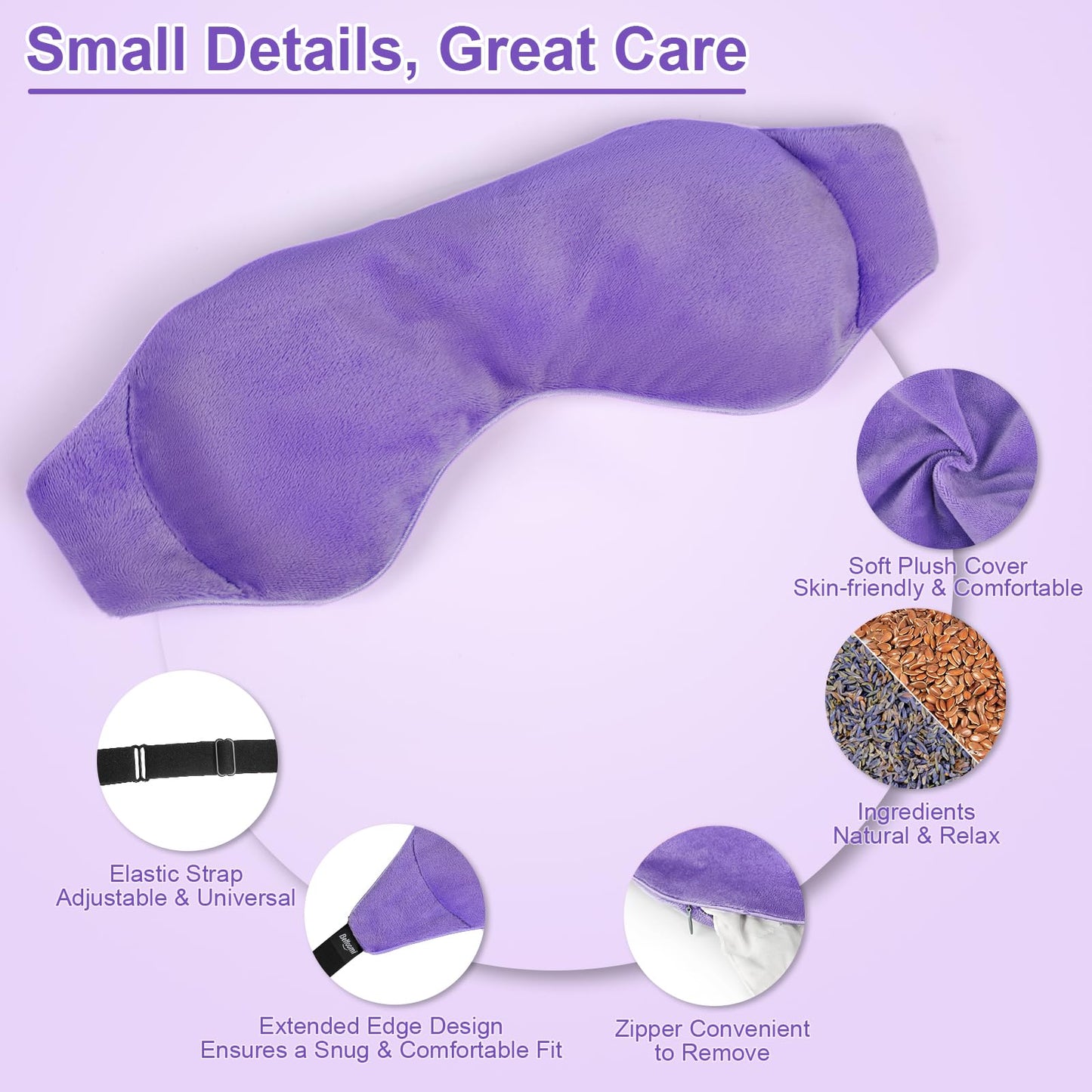 BeHoomi Weighted Eye Mask for Sleeping, Soft Heated Eye Mask, Moist Heat Warm Compress for Eyes, Natural Lavender & Flaxseeds Microwave Reusable Sleep Mask, Must Haves for Women Spa, Home, Office