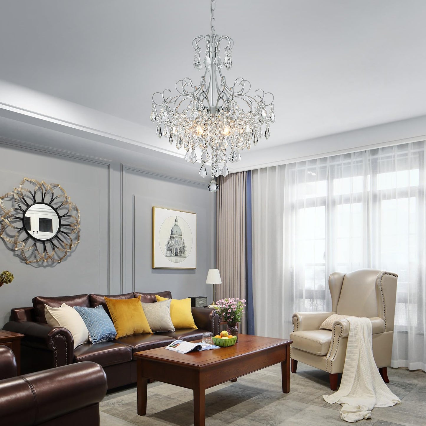 Wuzups Crystal Chandelier 5-Light Pendant Ceiling Light Modern Lighting Fixture For Dining Room Hallway Bedroom Kitchen Bathroom  H 22.4 X W 18.3  E12 Base  Silver