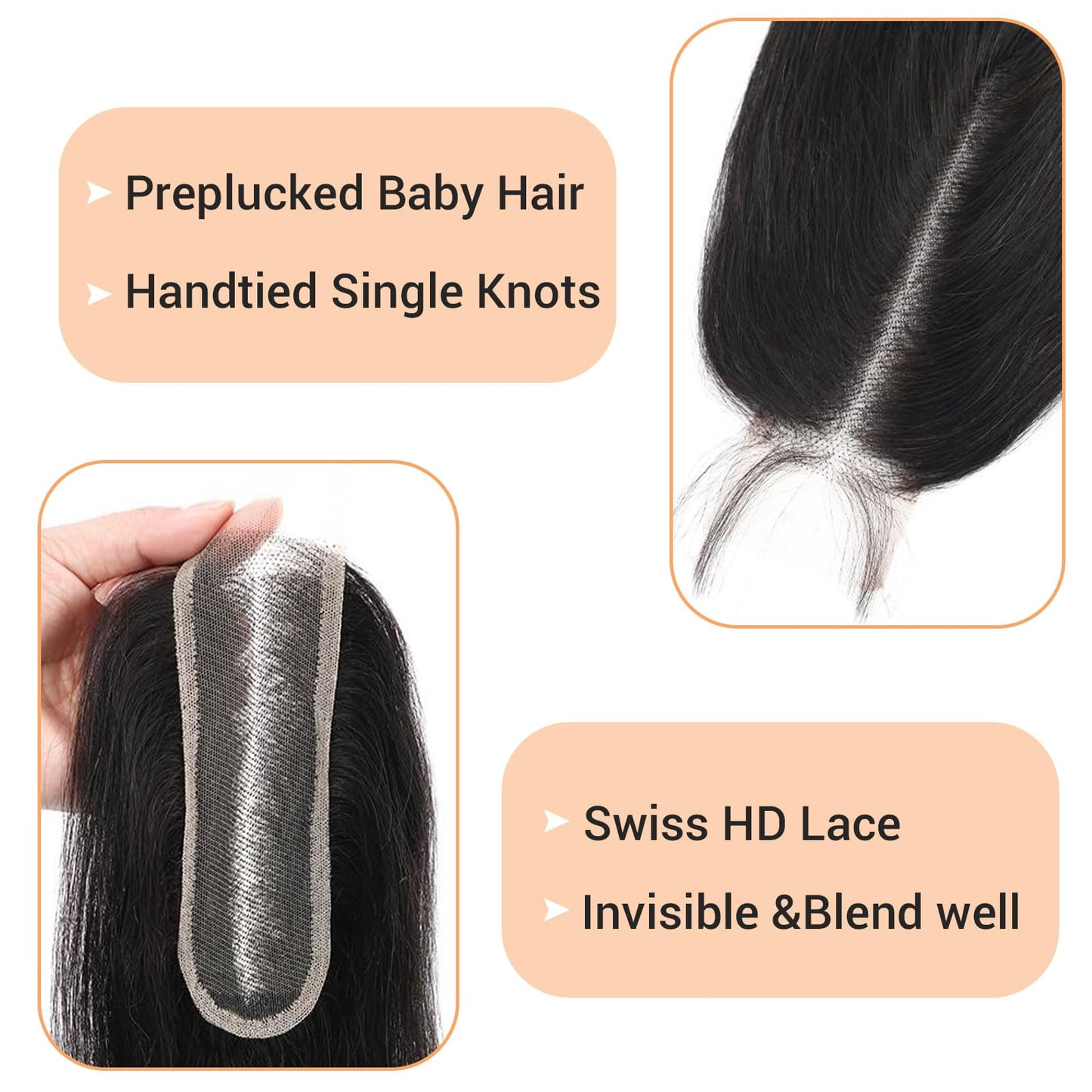 2x6 Closure Human Hair 16 Inch HD Transparent Lace 2x6 Body Wave Closure Middle Part Brazilian Human Hair Closure With Baby Hair
