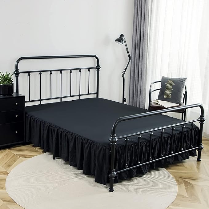 King Size Bed Skirt, 18'' Drop, Microfiber, Black