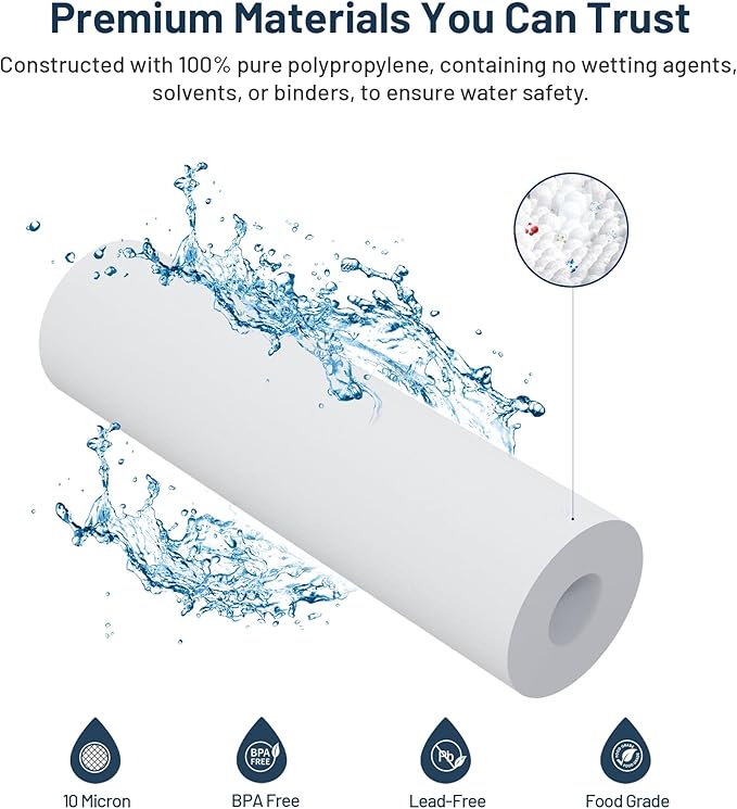 Whole House Water Filter Cartridge Replacement for Well Water, 10 Micron Water Filter 10 x 2.5 Melt Blown PP Sediment Water Filter Compatible with AP110, WHKF-GD05, CFS110, P5, WFPFC5002-6 Pack