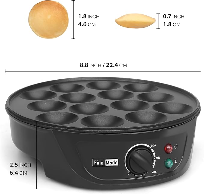Non Stick Mini Pancakes Maker Machine, Electric Poffertjes Pan with Browning Control, Small Ebelskiver Aebleskiver Pan, Dutch Mini Pancake Maker, with Brush & Forks, 14 Slots, Black