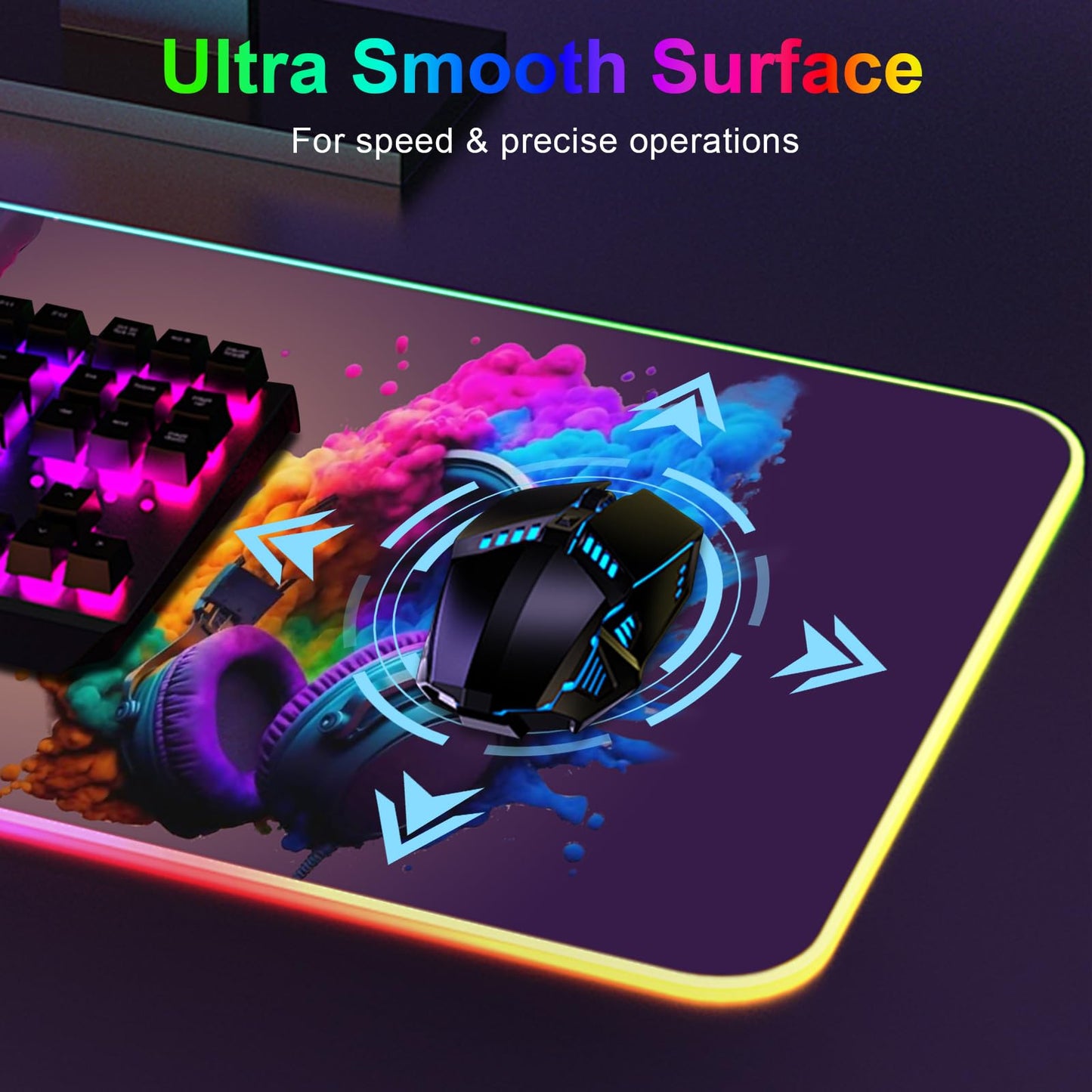 RGB Gaming Mouse Pad, Large Mousepad with LED Light 13 Light Modes Touch Control Extended Soft Computer Keyboard Mat Pad, Desk Mat with Non-Slip Rubber Base for MacBook Laptop(31.5X11.8, Game Handle)