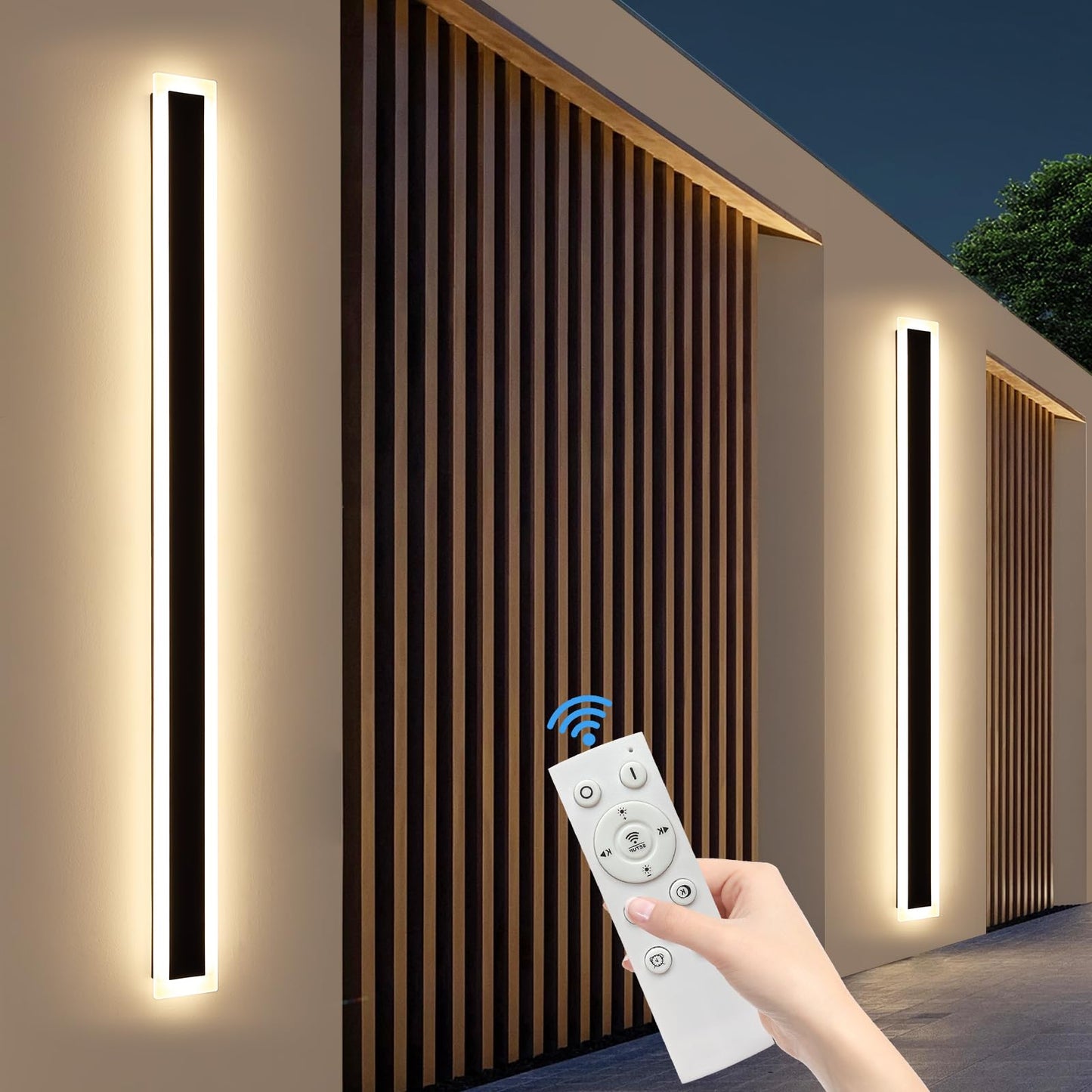 Upgrade Widened 2 Pack 71Inch Long Outdoor Wall Light  Dimmable 3000K-6000K  Modern Exterior Wall Sconces  Ip65 Waterproof  60W  Black Led Wall Mount Light For House  Yard  Garden With Remote Control