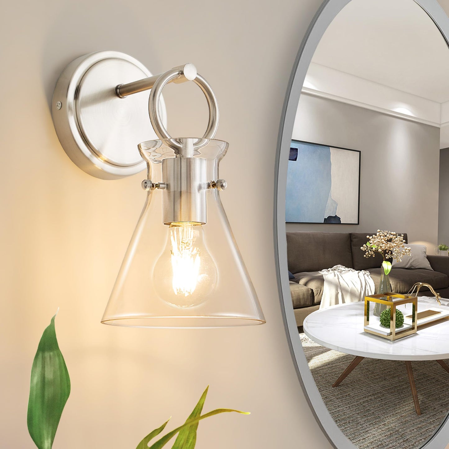 Gednbo Wall Sconce For Bathroom Modern Vanity Light Fixtures Hardwired Wall Mount Lighting Lamp Farmhouse Wall Lights With 6 Clear Glass Shade For Bedroom Living Room  Brushed Nickel  1 Pack