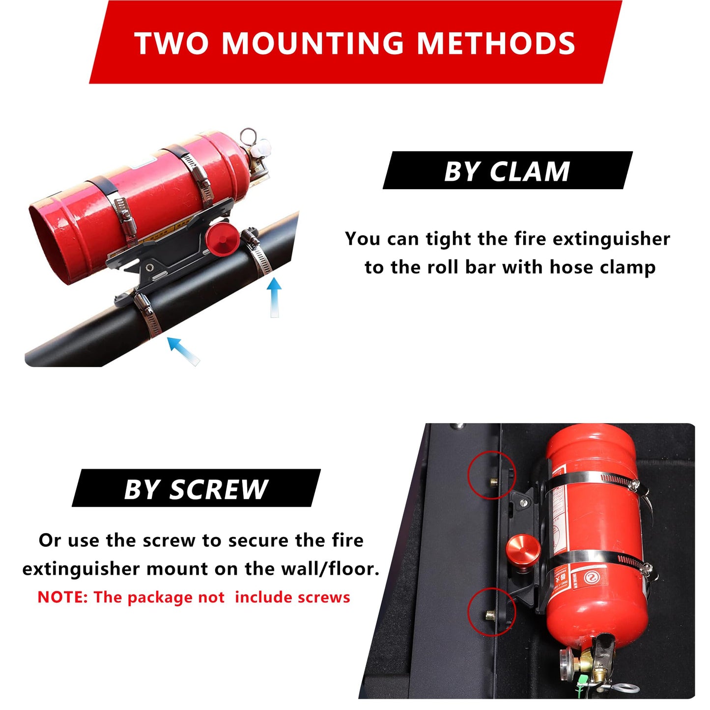 Quick Release Fire Extinguisher Mount - Aluminum Adjustable UTV Roll Bar Fire Extinguisher Holder Mounting Bracket Compatible with Jeep Wrangler TJ JK JL JKU Polaris RZR Ranger Can-Am X3 Universal