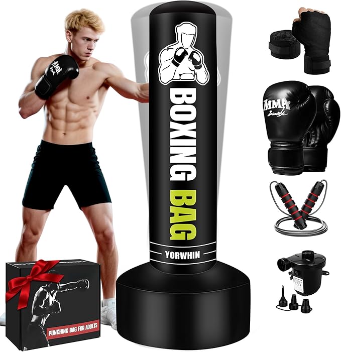 Freestanding Punching Bag for Adults Teens, 70'' Heavy Boxing Bag with Stand with Gloves, Pump and Jump Rope, Women Men St...