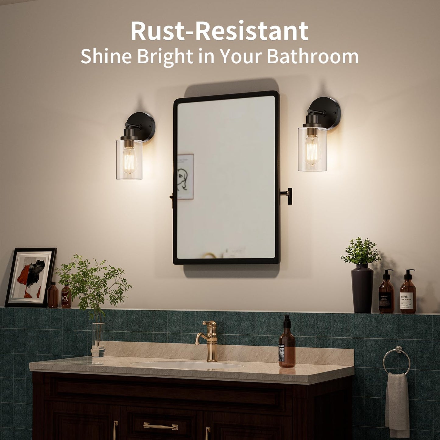 Buthy Bathroom Wall Sconces Set Of Two: Black Vanity Light Fixtures With E26 Base Led Cordless Indoor Wall Mount Lamp For Mirror Bedroom Hallway Stairway Modern Decor Lighting