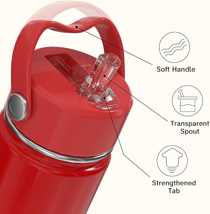 Kids Water Bottle with Straw Lid 14oz, Vacuum Insulated 316 Stainless Steel Water Bottles for Kids for School, Leakproof Water Bottle, BPA Free and Keep Cold for 24 Hours