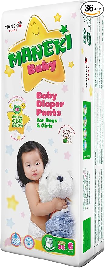 MANEKI Size 6 Diaper Pants, Overnight Diapers Size 6 (33-44 lbs), 36 Count, Pull-Ups Style, Super Absorbent