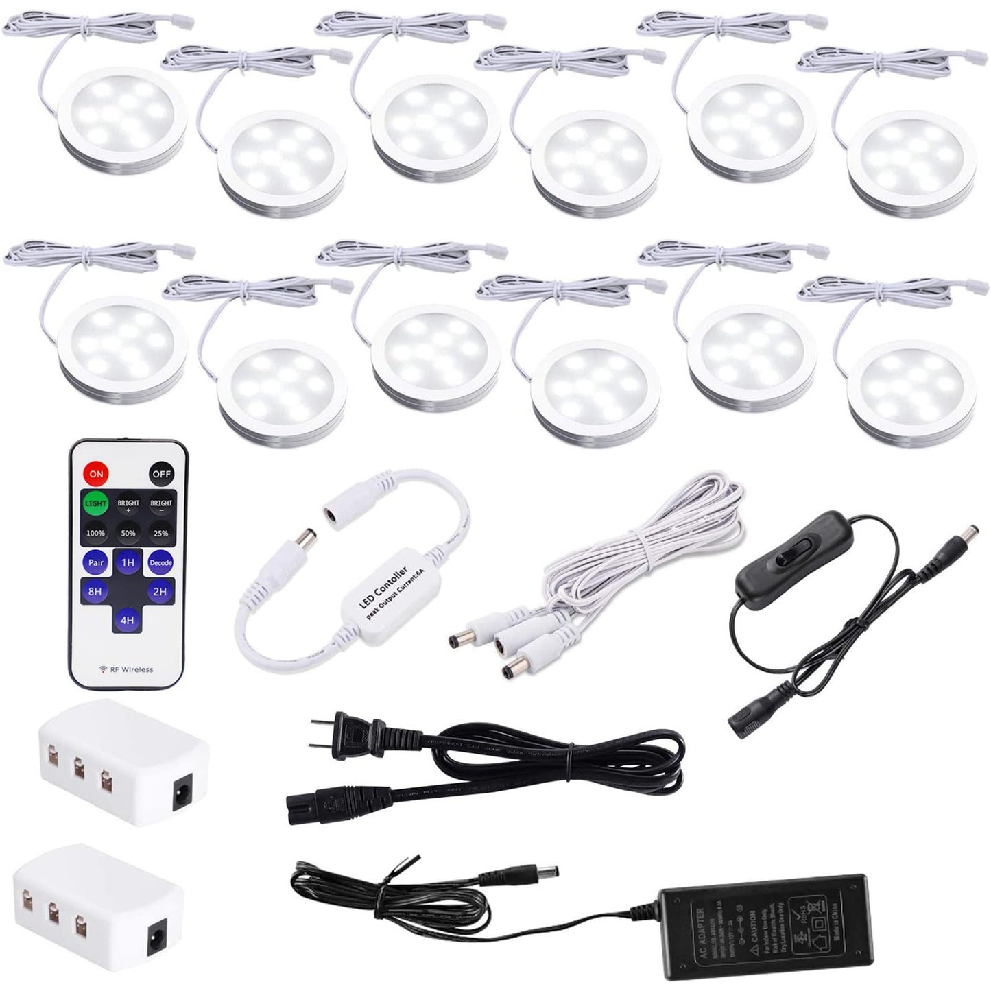 AIBOO LED Under Counter Lighting, 12W Dimmable Puck Lights, 12 pcs, Aluminum, 6000K Daylight White, Model YK-300000197
