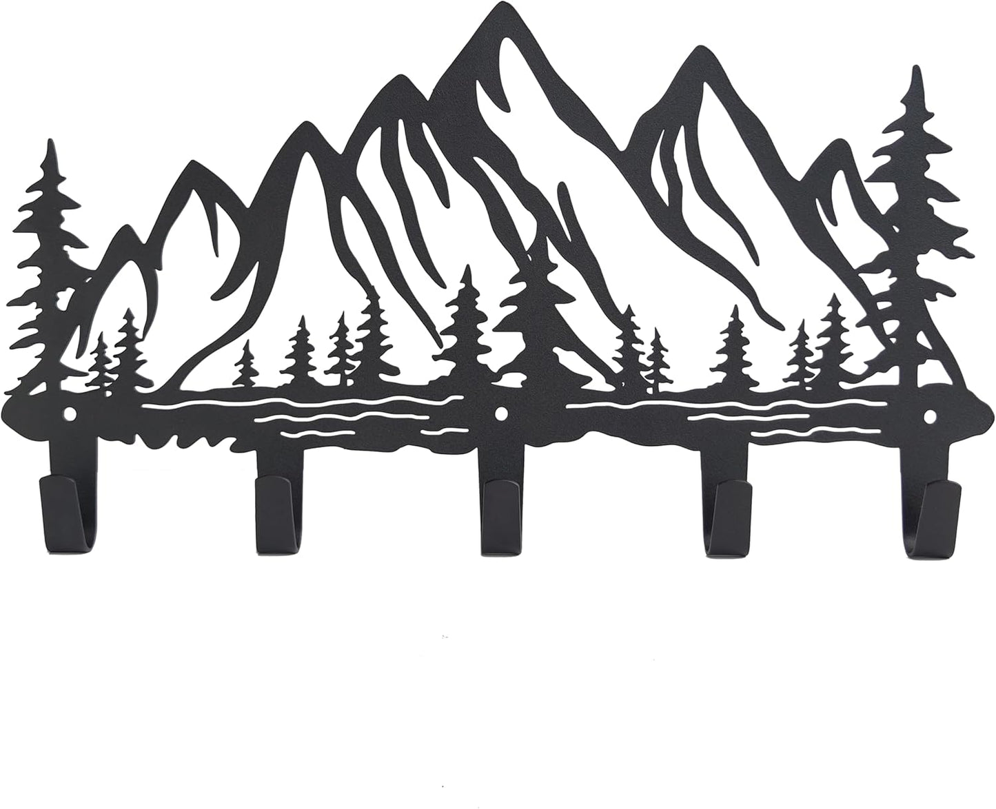 Metal Mountain Coat Hooks Wall Art Decor-Mountain Hangers and Key Holder-Clothes Hat Rack and Backpack Hanger Decor for Storage, Living Room, Hallway, Office (Black)