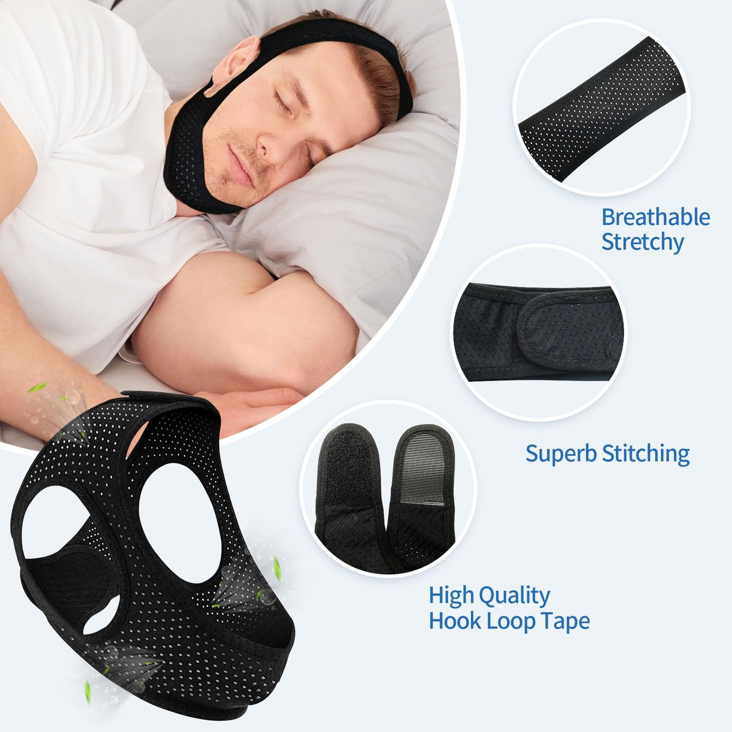 ifory Chin Strap for CPAP Users, Chin Strap for Snoring, Adjustable and Breathable Anti Snoring Chin Strap, CPAP Chin Strap to Keep Mouth Closed for Men or Women