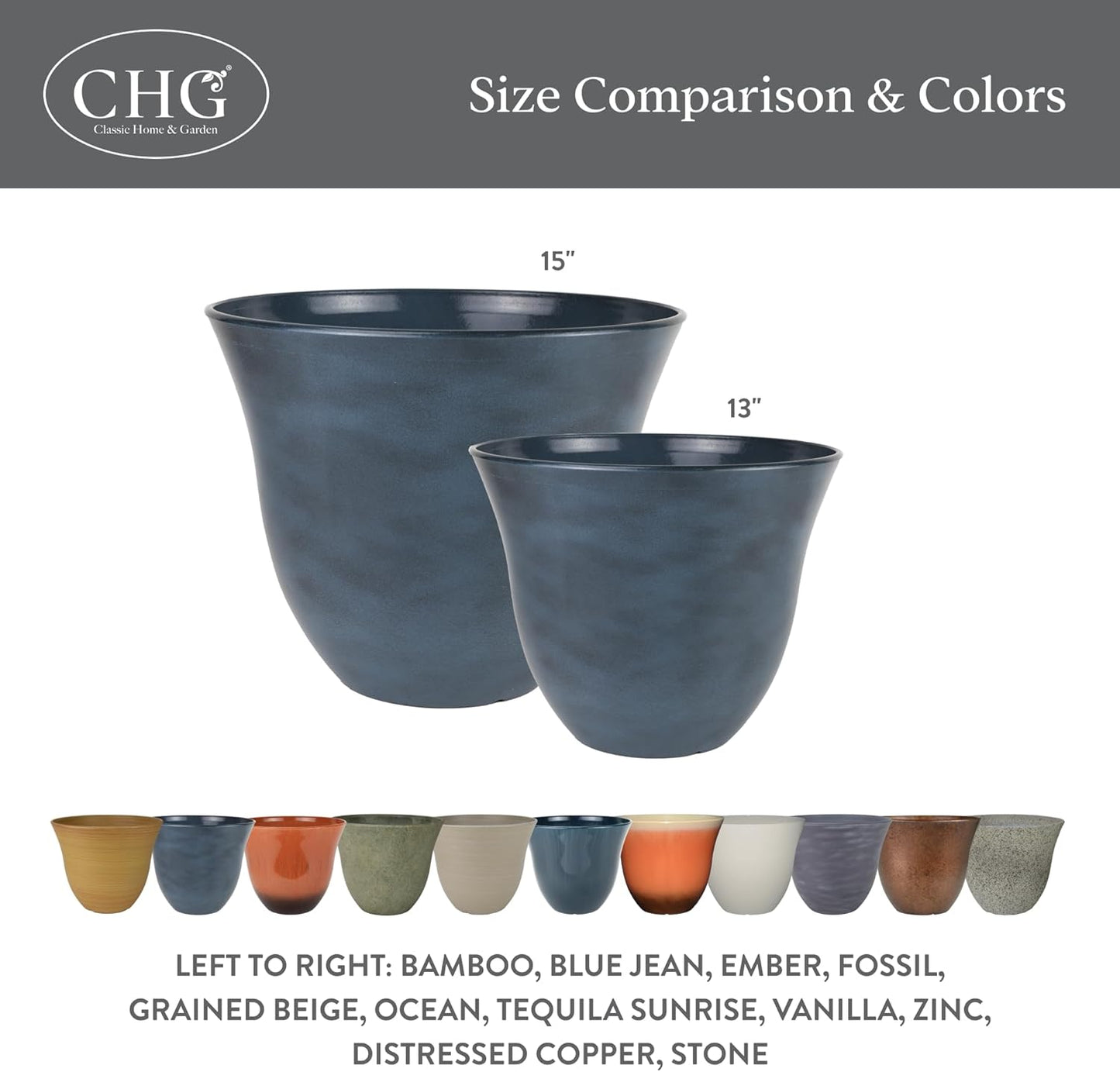 Classic Home and Garden Honeysuckle Resin Planters - Lightweight Indoor & Outdoor Plant Pots - UV-Resistant Plastic Flower Pots - Pot Planters for Flowers & Herbs (15" Vanilla White)