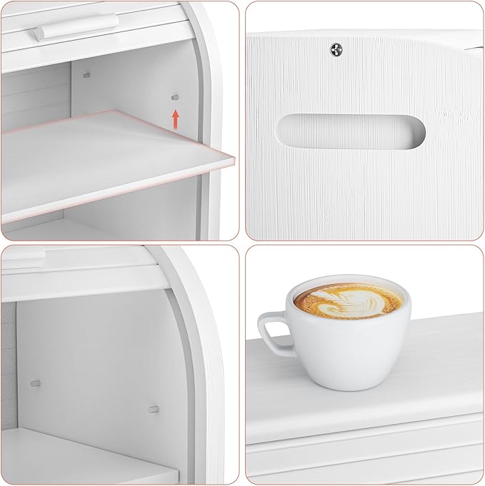 G.a HOMEFAVOR Bread Box: Large 2-Tier Bamboo Roll Top Bread Storage Container for Kitchen Counter, Bread Holder Food Bin for Countertop, Self-Assembly, White