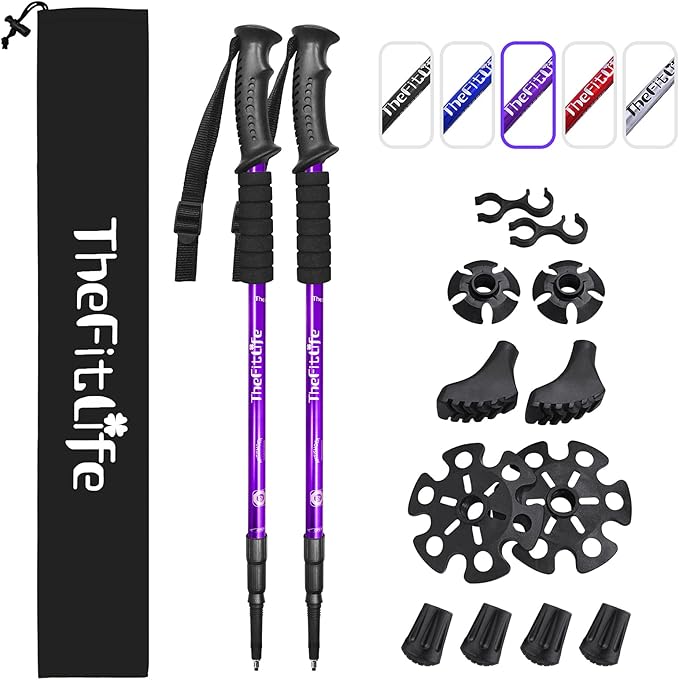 TheFitLife Nordic Walking Trekking Poles - 2 Sticks with Anti-Shock and Quick Lock System, Telescopic, Collapsible, Ultral...