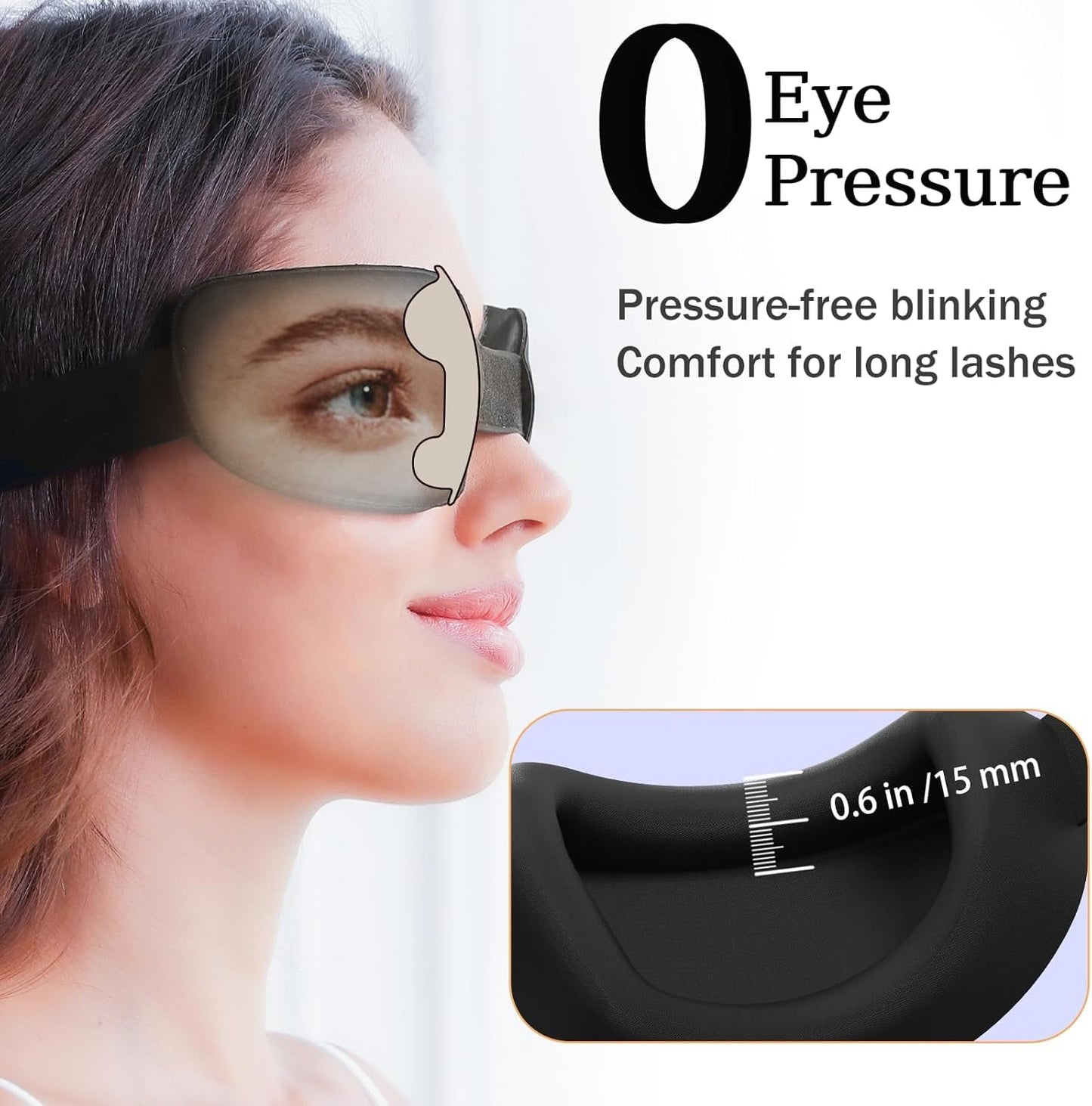 Fismool 100% Blackout Sleep Eye Mask for Women Men, Zero Pressure Sleeping Mask - Sleeping Mask and Eyelash Friendly Night Blindfold, Adjustable Ultra Soft Comfortable for Dry Eye Mask (Black)