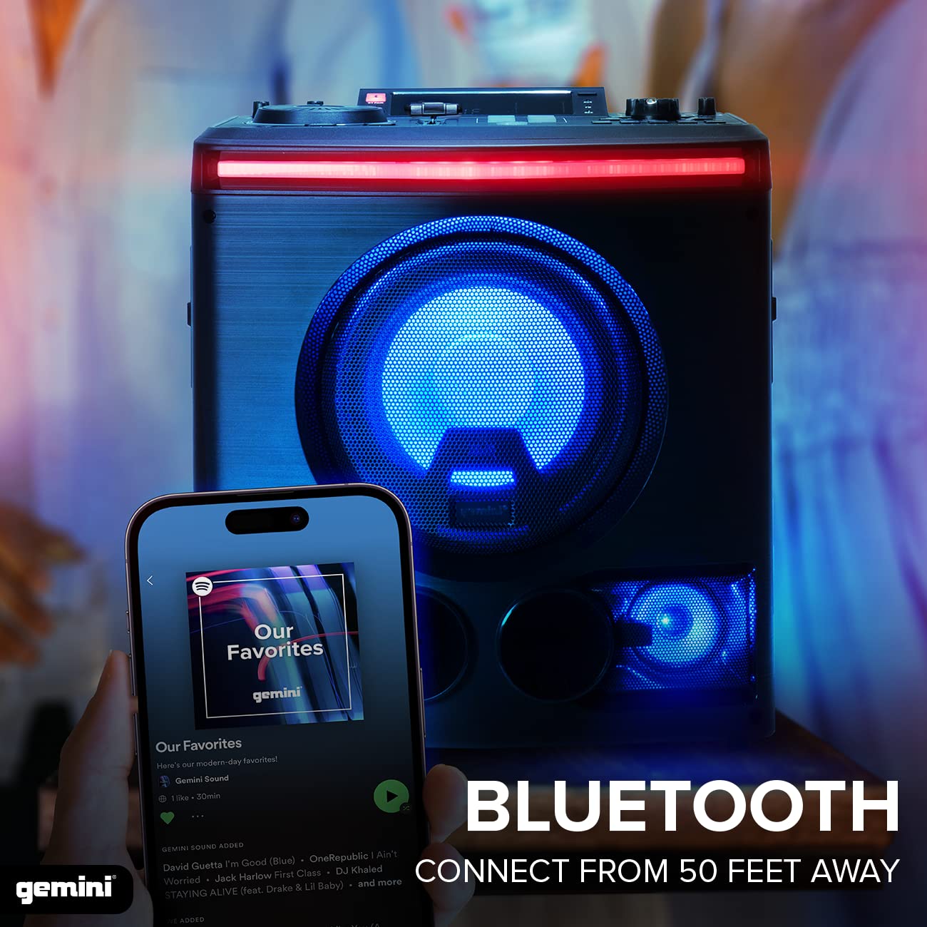Gemini 2400W Peak Power Bluetooth Karaoke Party Speaker System With 8 Woofer, Led Lights, Mic, Guitar Input, Dj Effects, Usb Rec