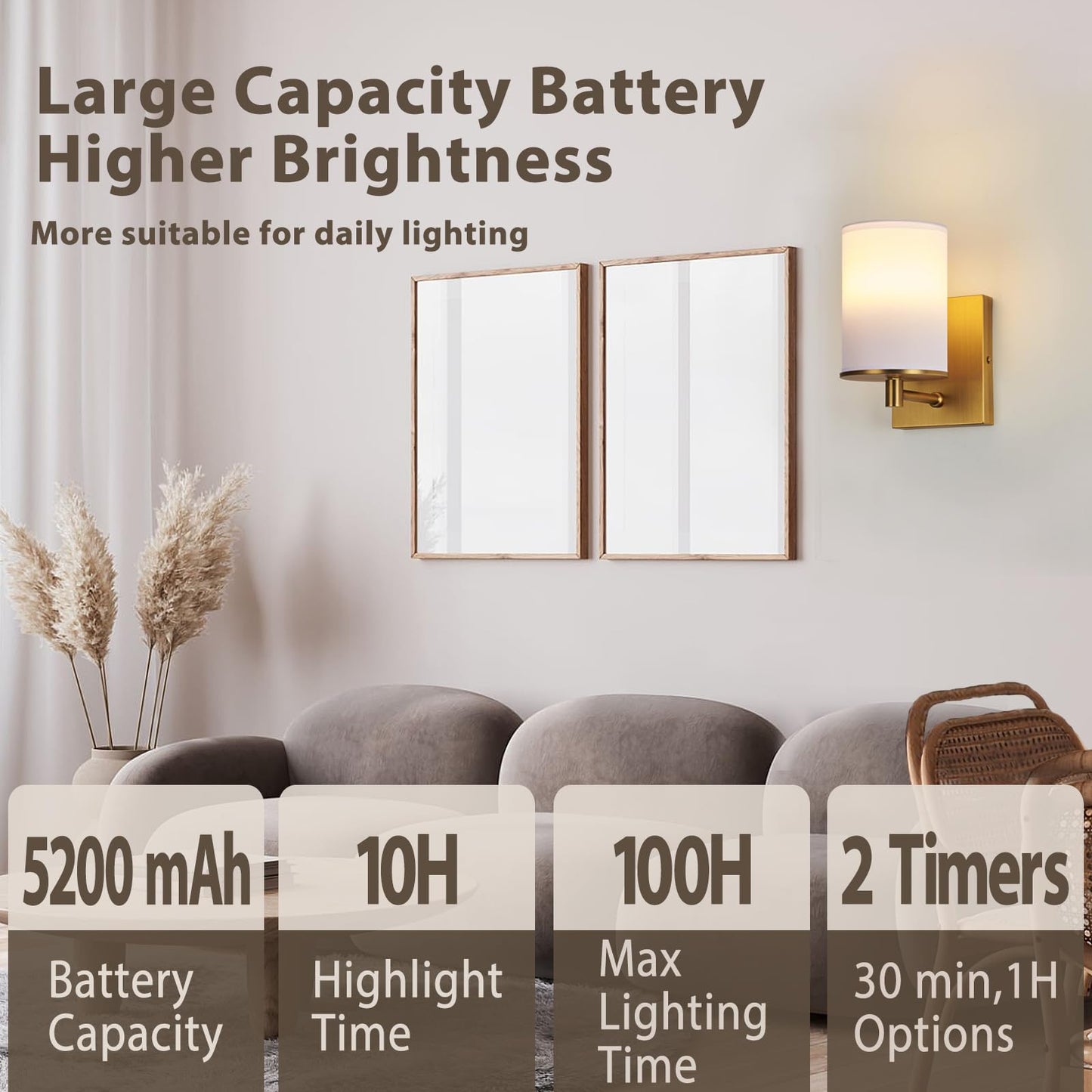 TERLEENART Battery Operated Wall Sconce Set of Two, RGB, Dimmable, Rechargeable, Antique Brass, Model TER-720-03-DP