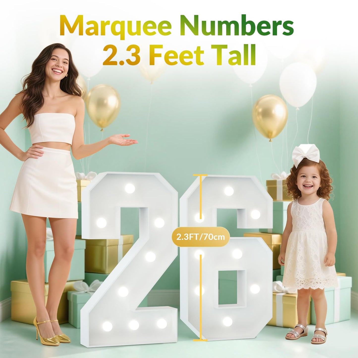 Joymuse 2.3Ft 26 Marquee Numbers  26 Light Up Numbers 26Th Birthday Decorations For Birthday Party Anniversary Backdrop