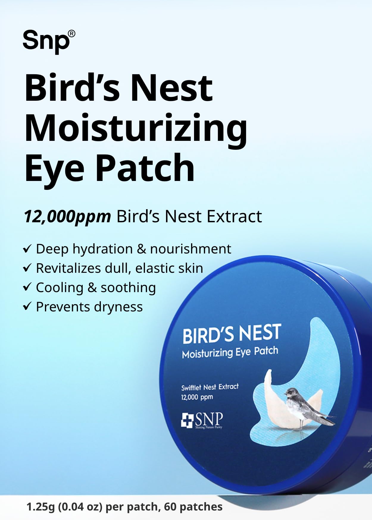 Snp 12,000ppm Bird's Nest + Hyaluronic Acid Eye Patch | Hydrating and Cooling for All Skin Types | Maximum Hydration Eye Patches
