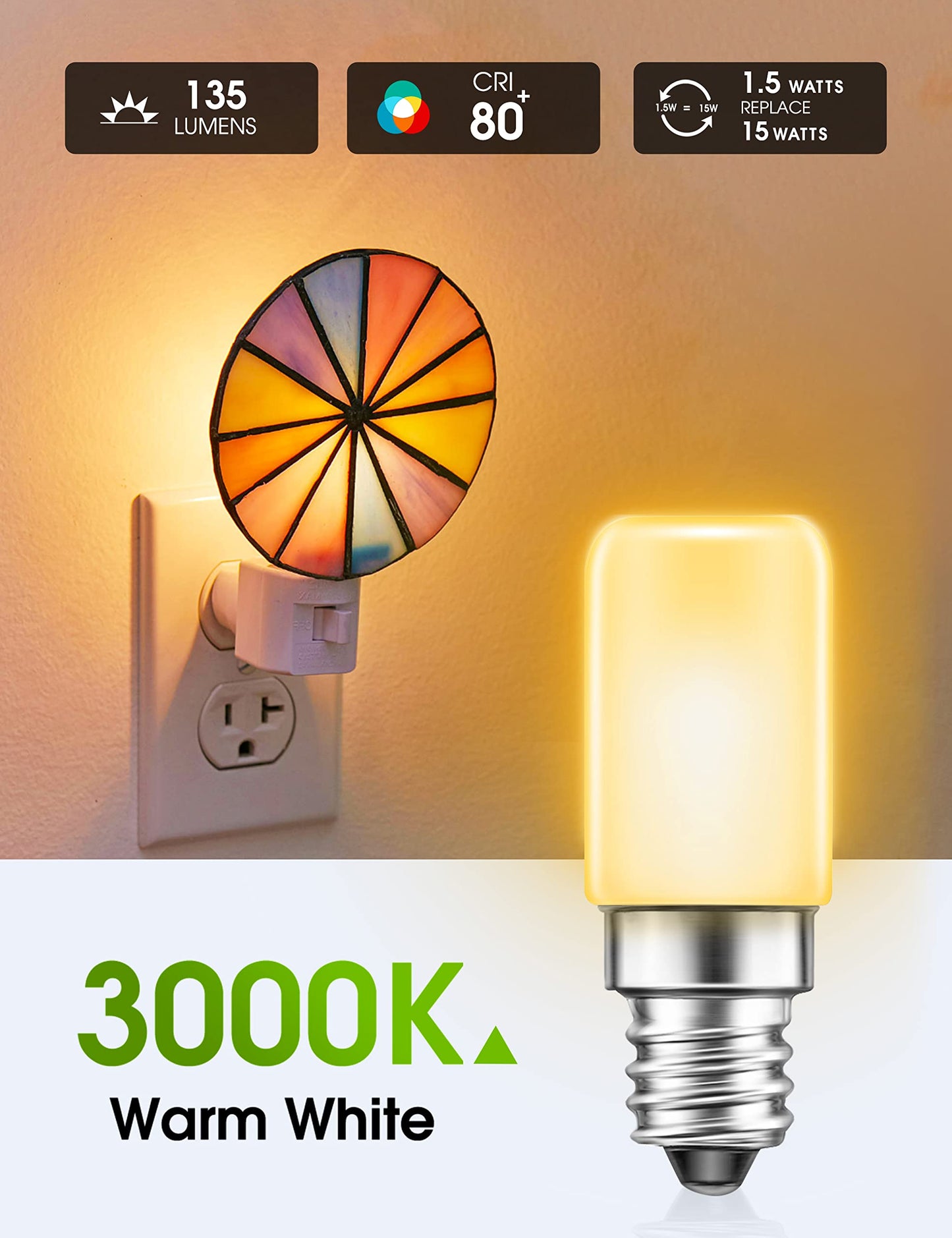 L Lohas Led C7 Night Light Bulb, 15W Equivalent, Soft White 3000K, Mini E12 Base, 6 Pack