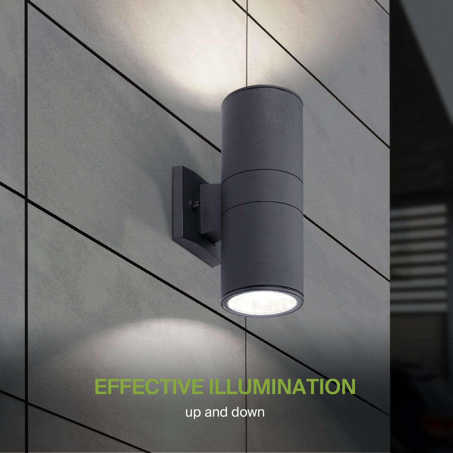 Asd 2 Light Outdoor Wall Light Fixture | 120W E26 Bulb Socket 120V Etl Cylinder Up Down Lights | Led/Cfl/Incandescent Bulb Exterior Wall Sconce | Front Door  Porch  Patio Lighting | Black  2 Pack