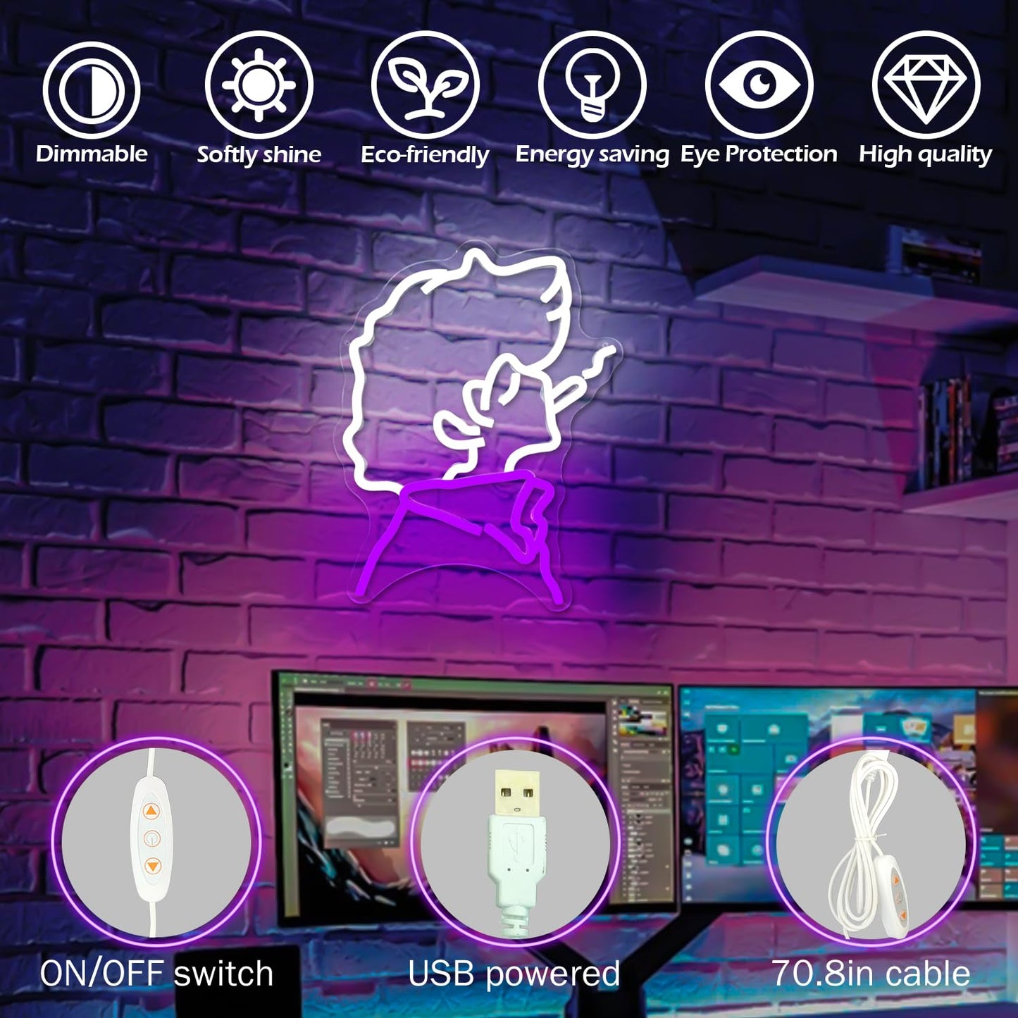Anime Cowboy Neon Sign Japanese Led Sign Neon Light Sign For Wall Decor Light Up Signs For Bedroom Gamer Room Man Cave Neon Lights For Boys Gifts