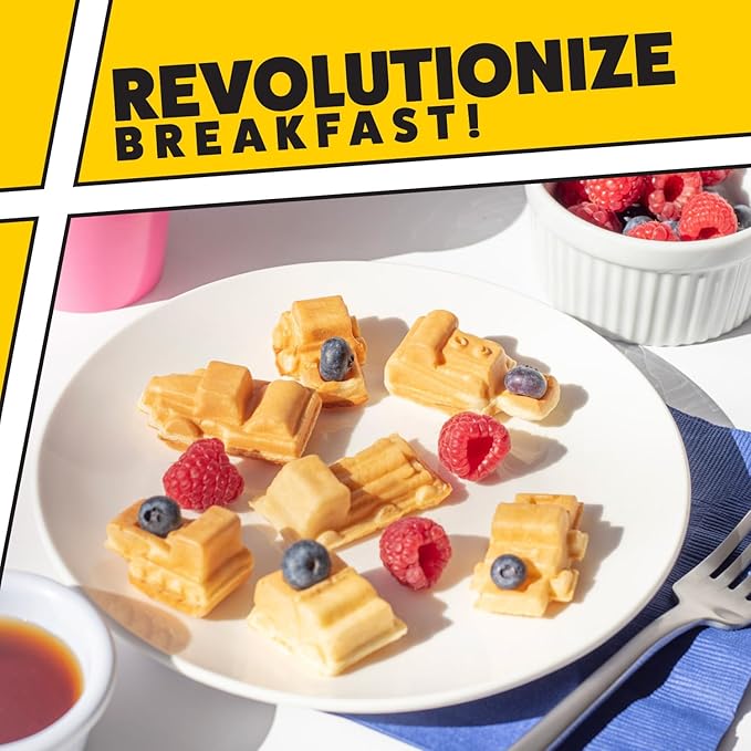 Construction Trucks Mini Waffle Maker- Make 7 Different 3D Vehicle Shaped Pancakes Feat a Bulldozer Forklift & More- Electric Nonstick Pan Cake Car Waffler Iron w Recipe Guide, Fun Kids Treat or Gift