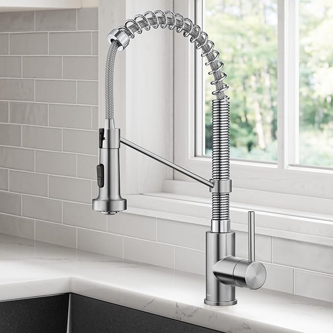 Kraus KPF-1610SFSCH Bolden 18-Inch Commercial Kitchen Faucet with Dual Function Pull-Down Sprayhead in All-Brite Finish, Spot Free Stainless Steel/Chrome
