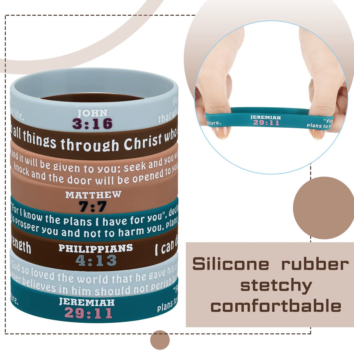 Sinmoe 32 Pcs Bible Verse Silicone Bracelets - Inspirational Rubber Wristbands for Men & Women, 2.3 Inch, Multiple Colors, Model: 7659