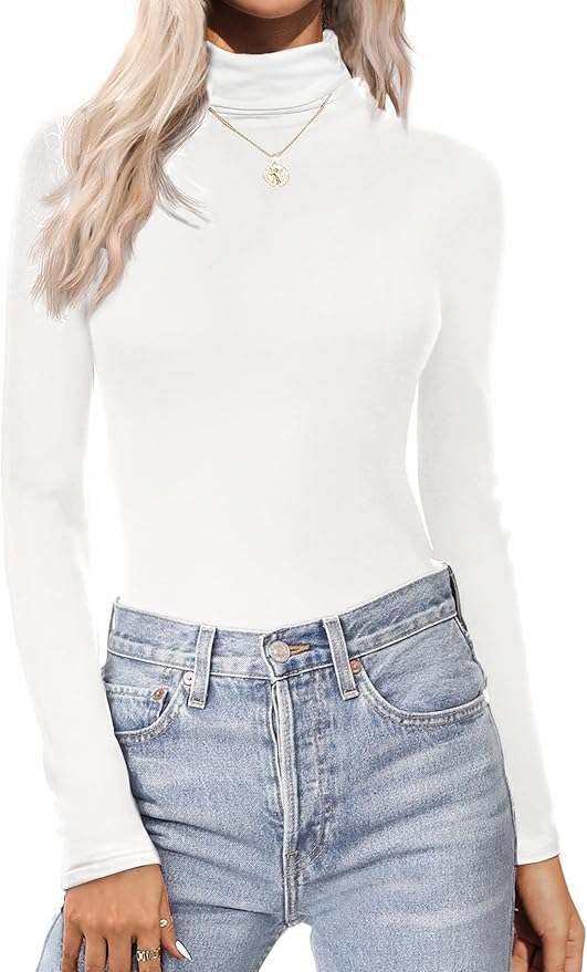 Ekouaer Women's Turtleneck Long Sleeve Shirts Thermal Underwear Tops Basic Slim Fit Fall Fashion Lightweight Top