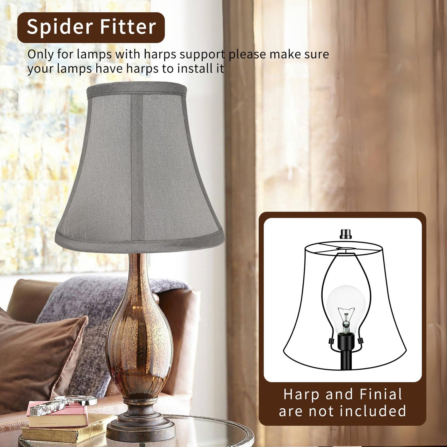 Urbanest Softback Bell Lampshade, Faux Silk, 9-Inch, Light Gray, Single