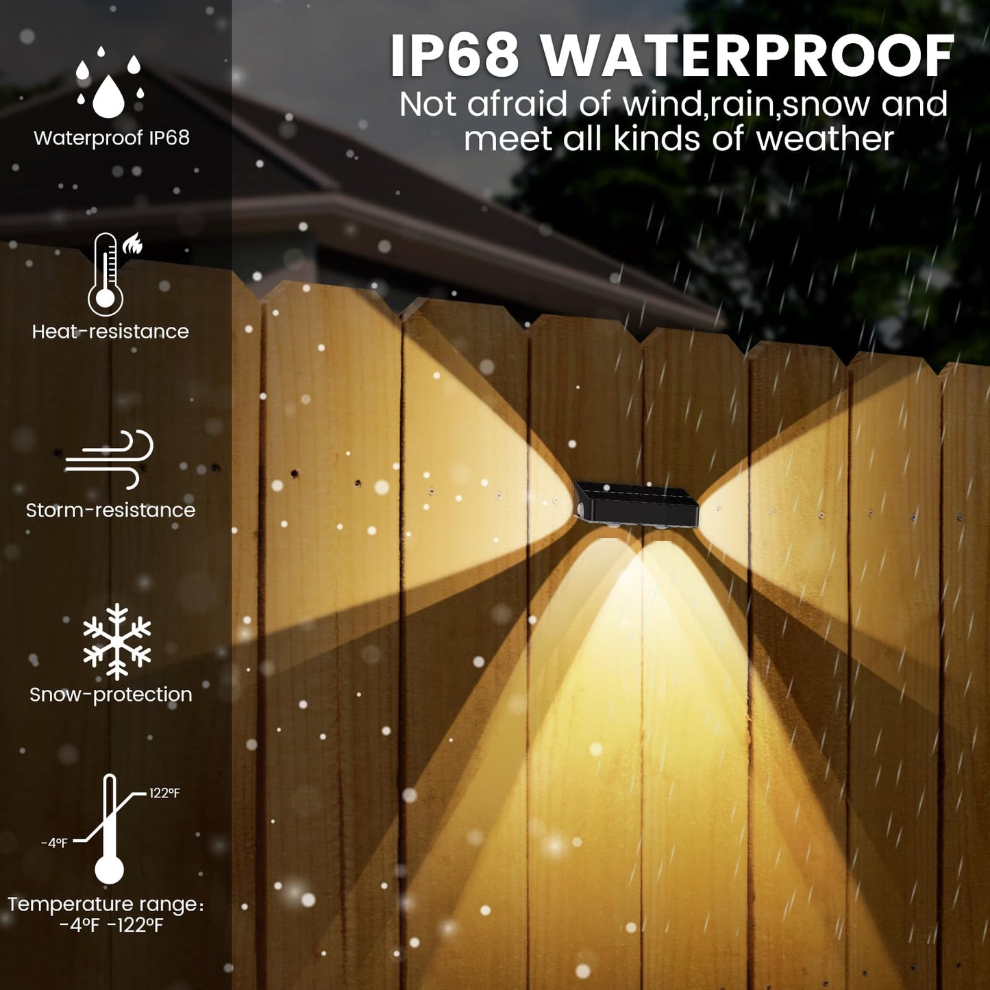 Nibuuecer Solar Fence Lights 9 Colors&11 Lighting Modes Fence Solar Light Outdoor Waterproof Ip65  3-Side Lighting Led Deck Lights For Outside Wall Backyard Step Patio Garden 4 Pack