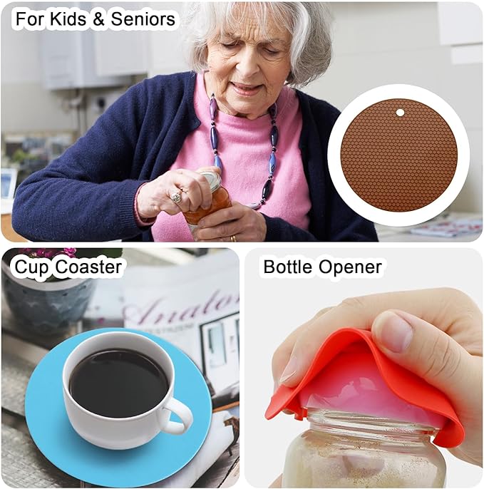 uxcell 3pcs Silicone Jar Opener Pads, 17.5cm/7" Texture Can Opener Multipurpose Round Bottle Lid Opener Non-Slip Coasters for Weak Hands Seniors Children, Brown