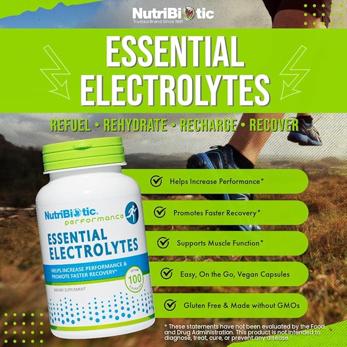 NutriBiotic Essential Electrolytes, 100 Ct Capsules | Supports Increased Performance & Faster Recovery | Pharmaceutical Grade Vitamin C with Electrolytes for Rehydration | Vegan, Gluten-Free & Non-GMO