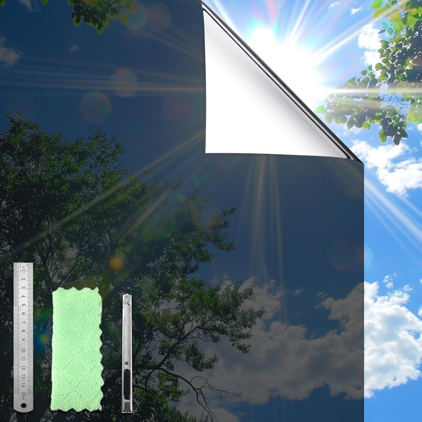 DUOFIRE One Way Window Film Privacy See Out Not in Heat Blocker Window Tint Reflective Mirror Windows Tinting Film for Home Static Cling Anti-UV Sun Blocking Windows Covering（Black, 35.4x78.7in）