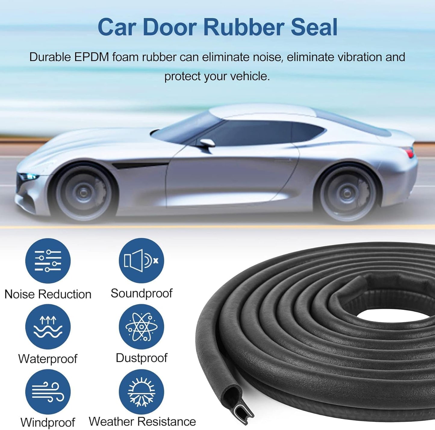 Automotive Door Weather Stripping 10Ft Car Door Rubber Edge Trim Seal Strip Gasket with Top Bulb Easy to Install for Car Bus Camper Boat RV Truck Doors and Home Applications