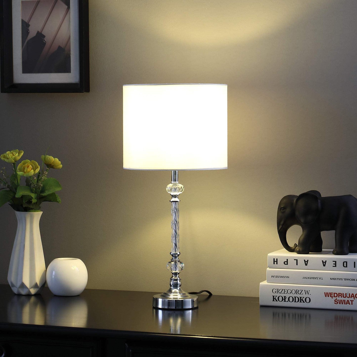 Homeroots 19 Stylish Silver Crystal Metal Table Lamp - Elegant Design, Perfect For Home Decor