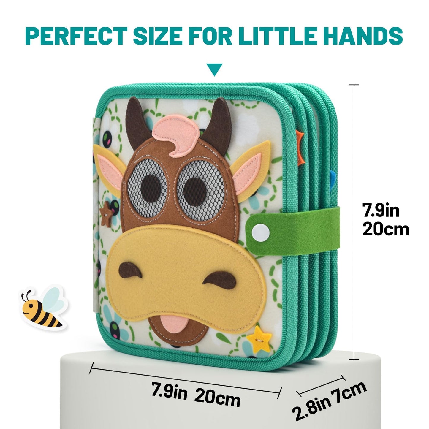 Montessori Busy Book for Toddlers 1-3, Felt Quiet Book & Busy Board for Preschool Learning, Fine Motor Skills & Sensory Play, Educational Travel Toy and Gift for Kids – Farm Animals Theme, Green